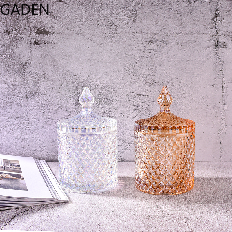European-style Stained Glass Candy Jar with Lid Storage Jar Candy Box Transparent Storage Jar Tea Tin Sugar Cube Jar