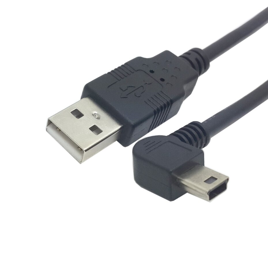 Cable de datos Mini USB tipo B de 5 pines macho arriba abajo en ángulo izquierdo-derecho de 90 grados a USB 2,0 macho 0,25 m 0,5 m 1,8 m 5m