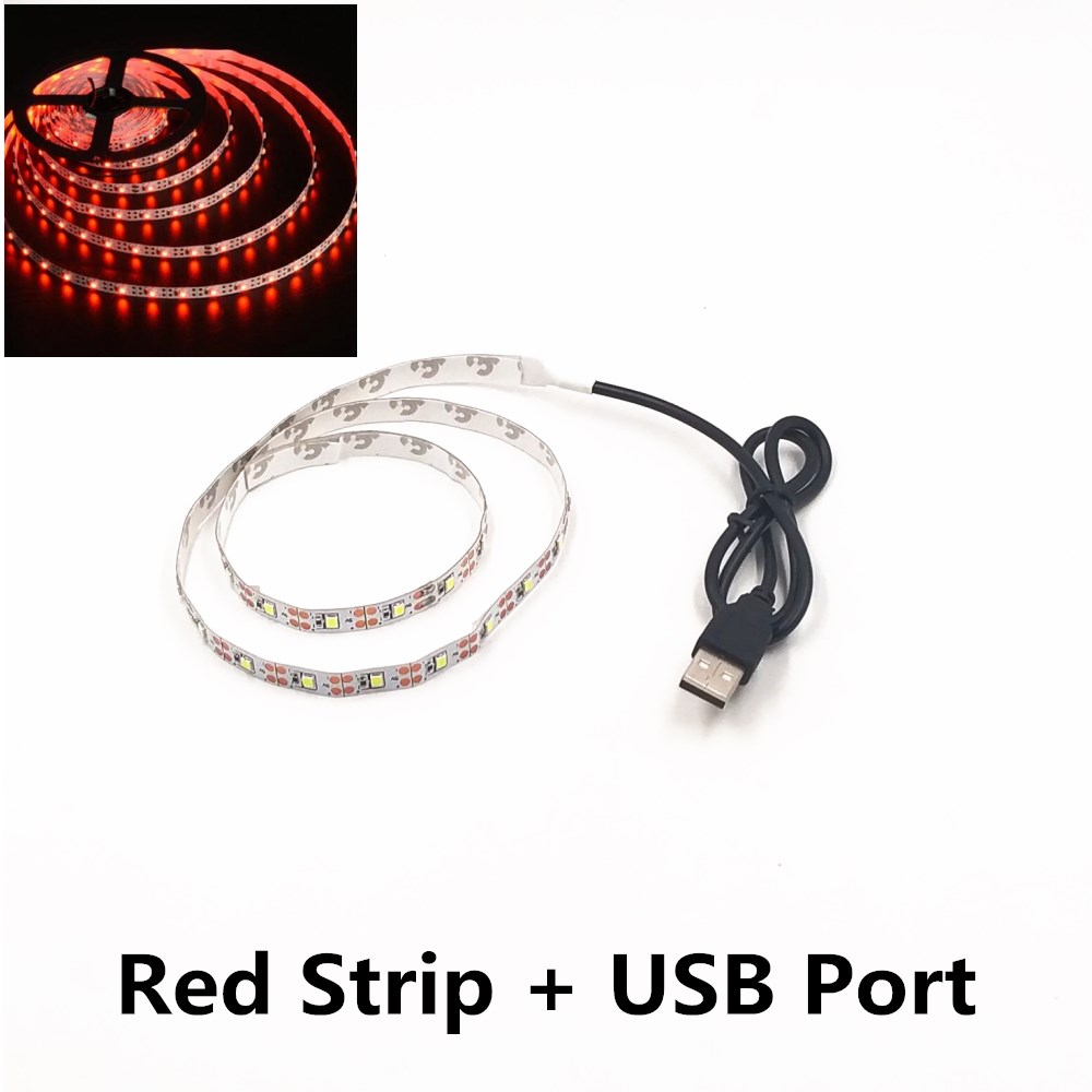 Cadena de luz nocturna LED DC5V con Cable de puerto USB 50CM 1M 2M 3M 4M 5M lámpara de tira de luz LED USB SMD 3528 para TV/PC/portátil: Blanco / Rojo