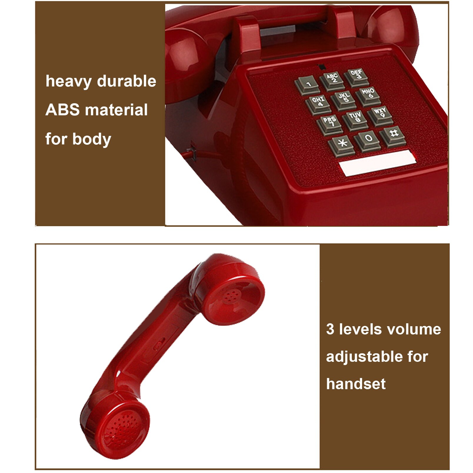 Red Landline Phones for Home Office Hotel School Corded Single Line Heavy Desktop Basic Telephone for Seniors Retro Old Phone