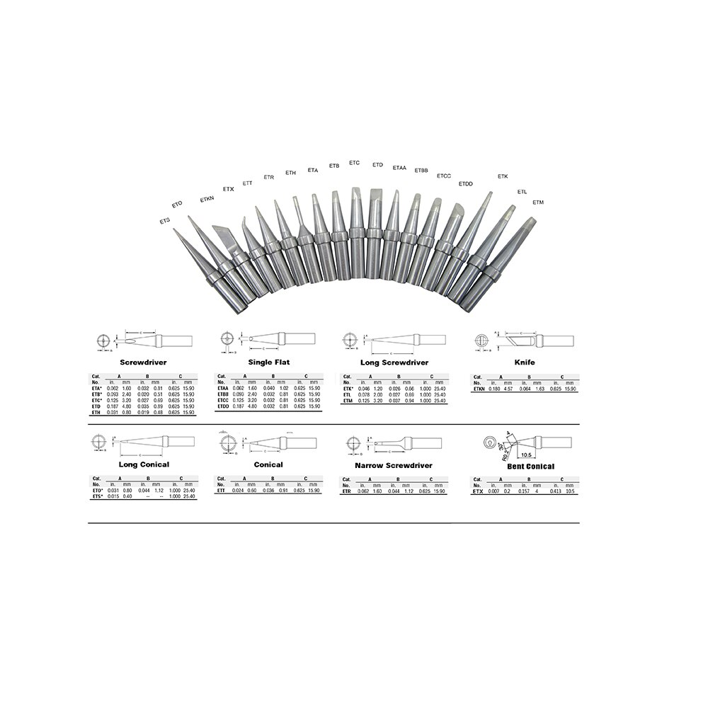 18 PCS WELLER ET Soldering Tip Fit WES51 WESD51 WE1010NA WE1010 WE1010EU WTL1000S-0 PES51 PES50 LR21 LR20 Iron Bit Nozzle Handle