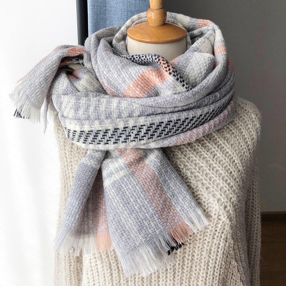 Pied-de-poule geruite acryl pashmina sjaal dames winter warm imitatie kasjmier deken sjaals omslagdoeken bufanda: 3