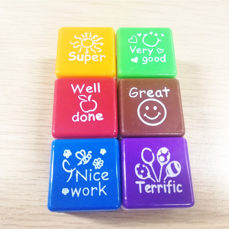 6Pcs/Set Cute Cartoon Children Praise Encouragement Seal Self-inking School Teacher Use Kids Favors Award Encourage Stamp