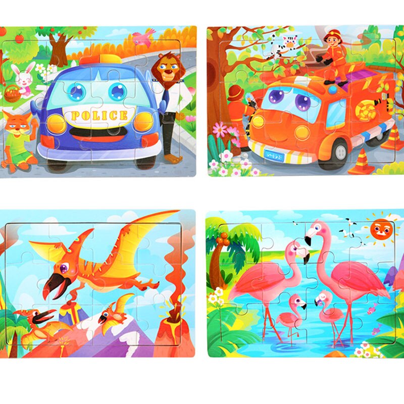Frühe Bildung Spielzeug Puzzle 1Pcs Holz 12 Stück Baby Cartoon Tier kinder Spielzeug 15*11CM