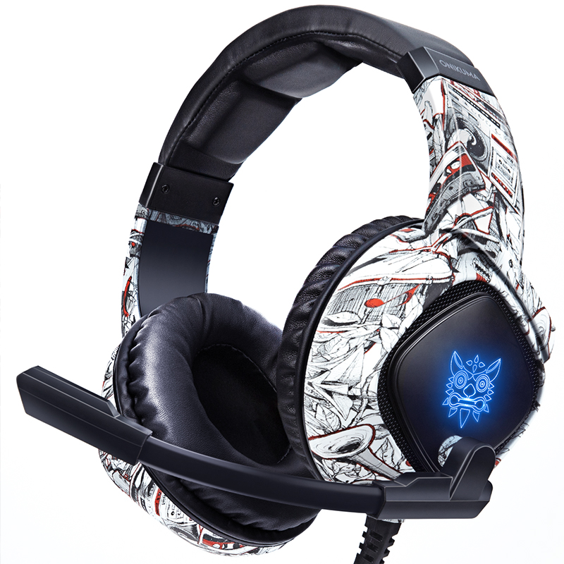 ONIKUMA K19 gamingowy zestaw słuchawkowy P S4 komputer dla graczy słuchawki Stereo Bass słuchawki z mikrofonem LED dla Xbox One Laptop Tablet/telefon: camo white no box