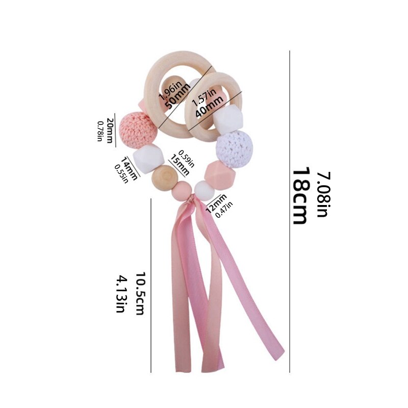 Bpa Gratis Baby Bijtring Siliconen Kralen Bijtring Pasgeboren Kinderziektes Speelgoed Armband Pijnbestrijding Hout Ringen Kauwen Bijtring Baby Benodigdheden: with ribbon-3