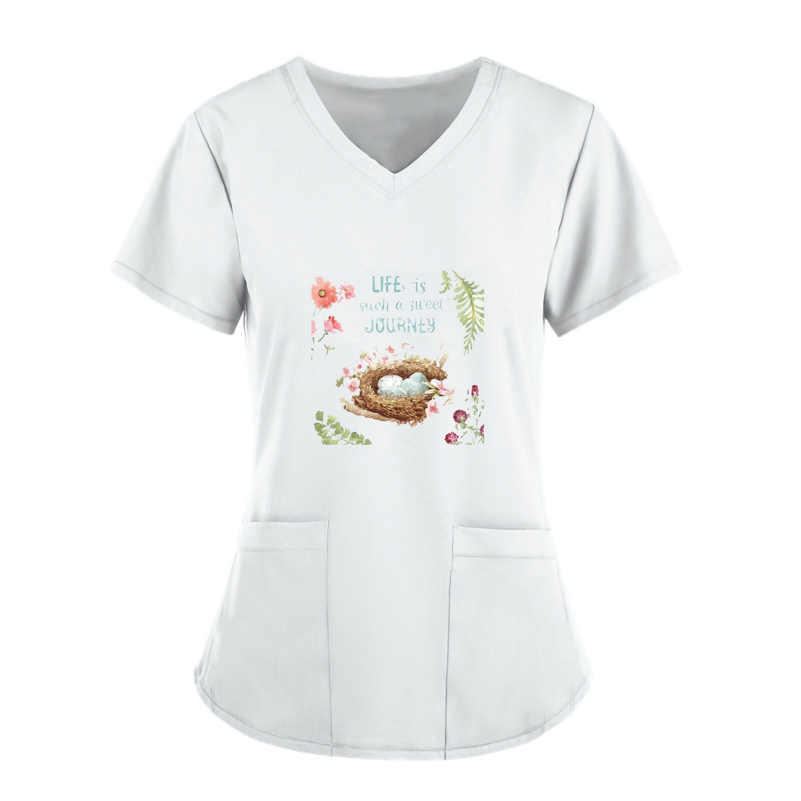 Women nurse uniform Short Sleeve Neck Tops Working Uniform Blouse Beautician uniform Clinical uniforms woman: 5XL