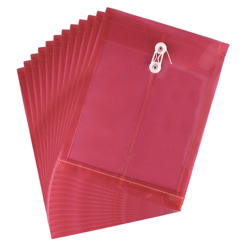 57EC 12Pcs A4 File Folders with String Lock Office File Bags Waterproof PP File Wallet Clear Document Folder for Adult Office: Red