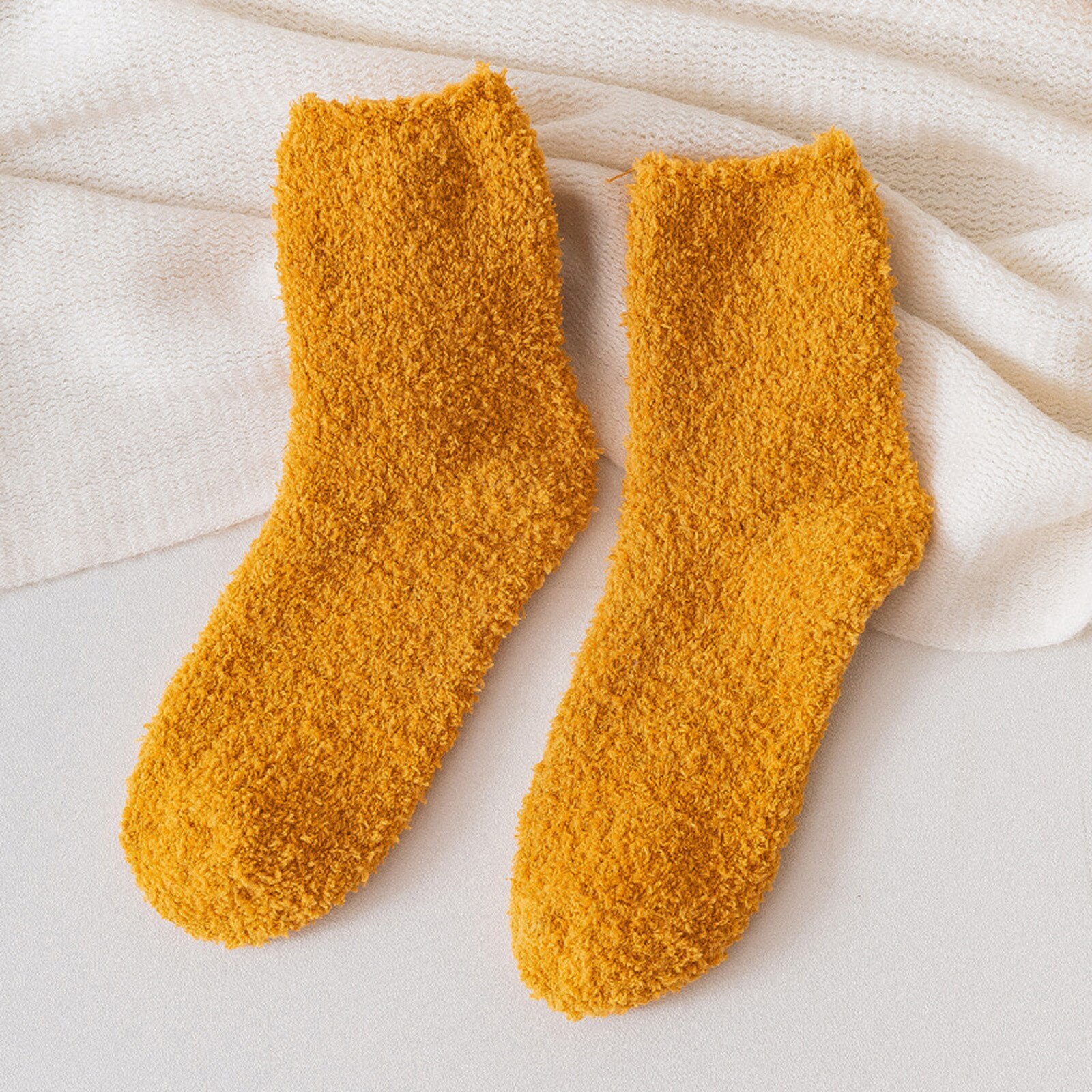 Coral Fleece Socks With Thicker And Warmer Floor Socks For Women In Solid Colors Sweet and lovely, warm and comfortable: E