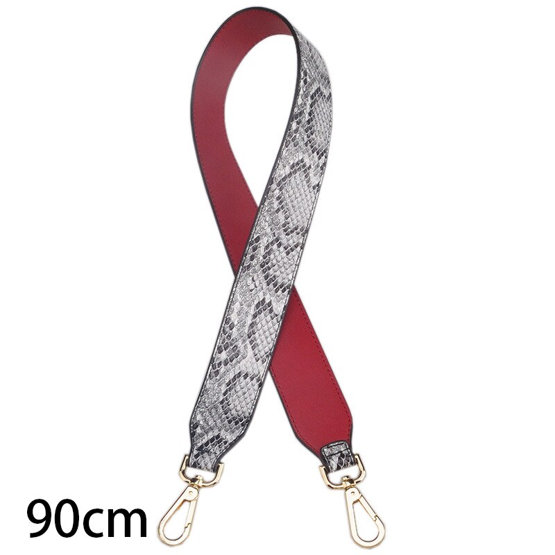 90cm Serpentine Strap Replaceable PU Leather Handle Accessories for Women Shoulder Bag Straps Multicolor DIY Belt: Serpentine Red / Silvery Buckle