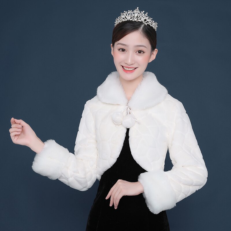 fausse fourrure blanc boléro mariage Wrap mariée veste manteau manches longues hiver fausse fourrure dames soirée vestes: Ivory White