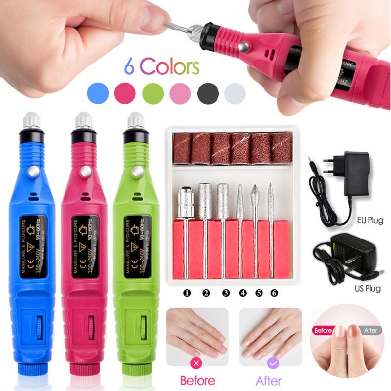 1 Kit électrique de Machine de perceuse à ongles électrique stylo d'art d'ongle 6 Bits perceuse tampon de ponçage lime à ongles Kit d'équipement d'art d'ongle