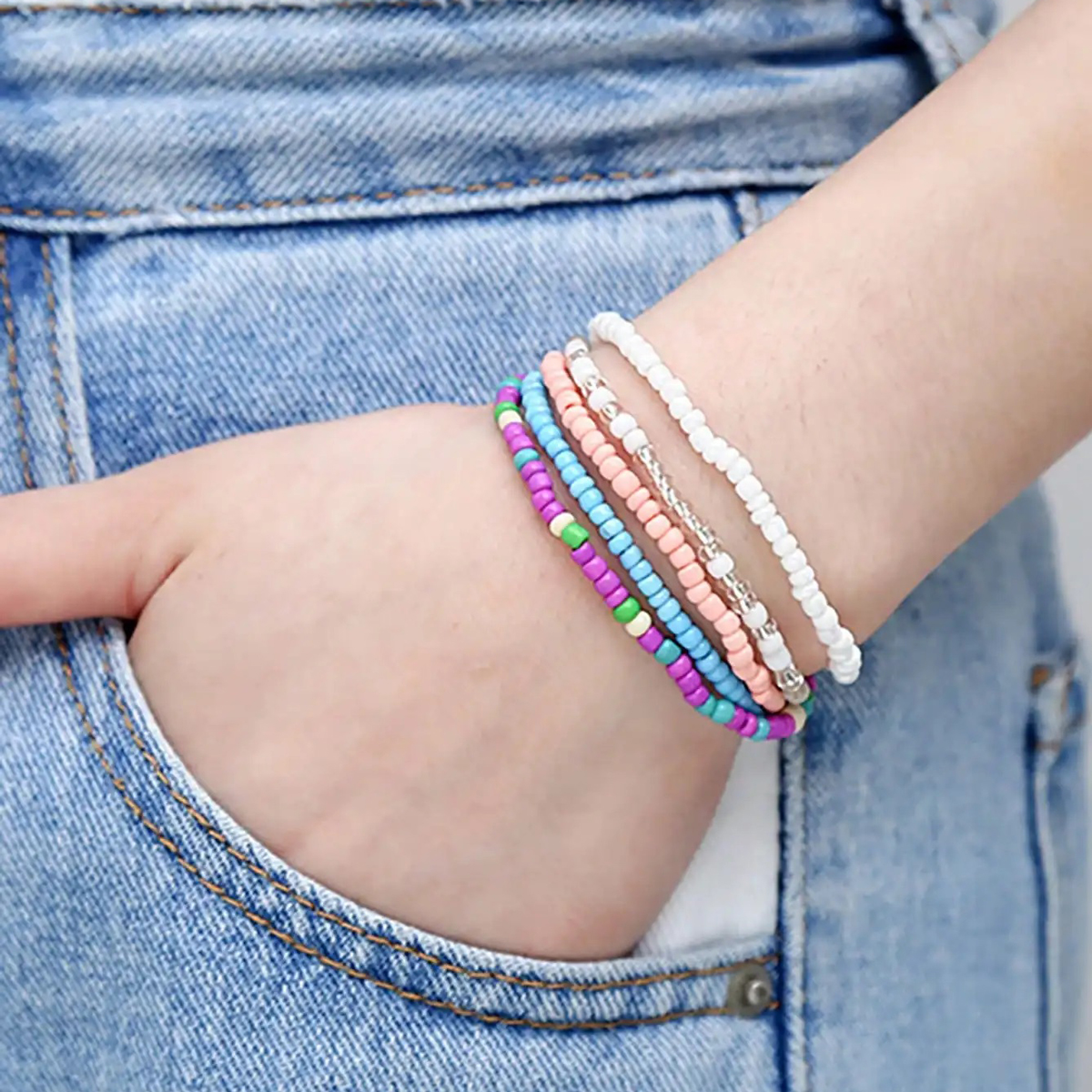 17 Uds. Pulseras elásticas con cuentas mezcladas de colores aleatorios, pulseras elásticas con cuentas apilables bohemias, conjunto de pulseras bohemias coloridas para playa