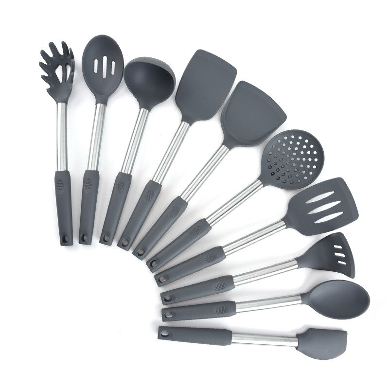10pcs/set Stainless Silicone Kitchen Utensils Set Kitchen Cooking Spatula Non-stick Frying Spatula Pot Colander Soup Spoon: 10pcs