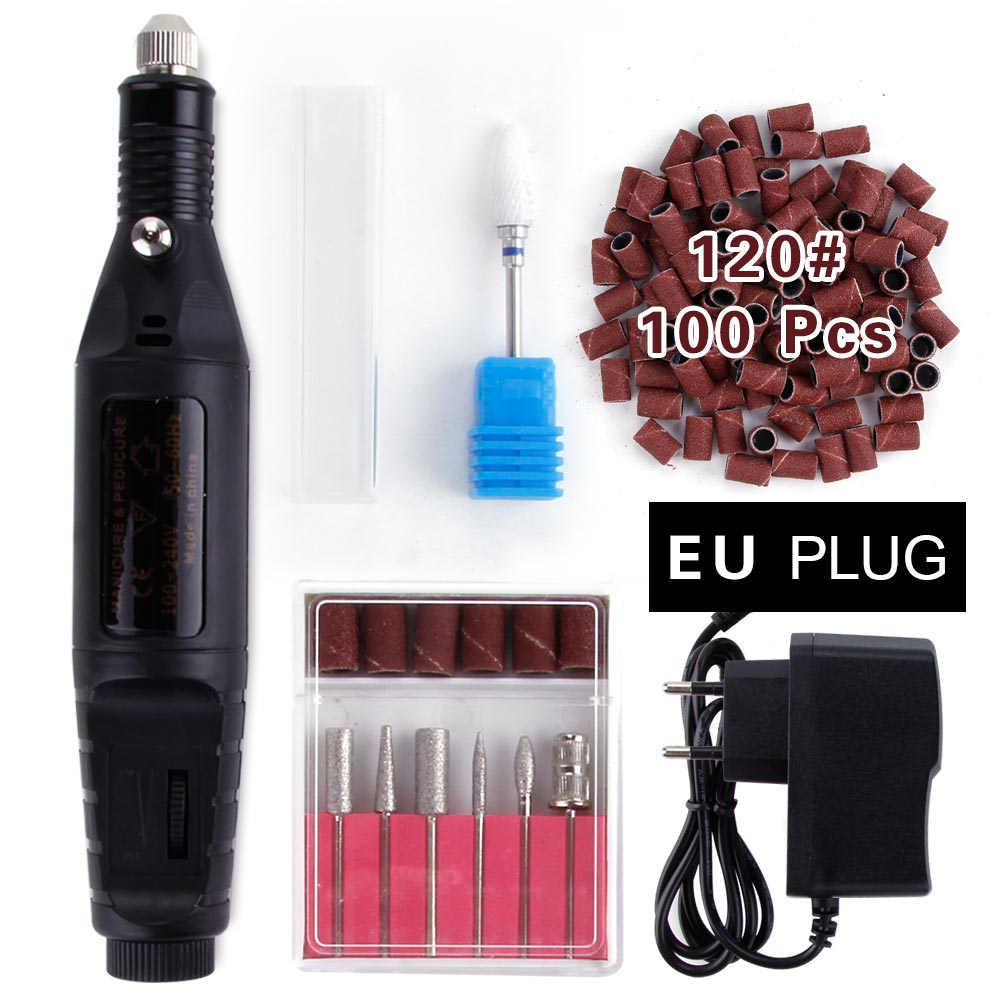 1 sæt power elektrisk manicure maskine keramisk skærer neglebor sæt fræsere pedicure apparat fil: Sort sæt 120
