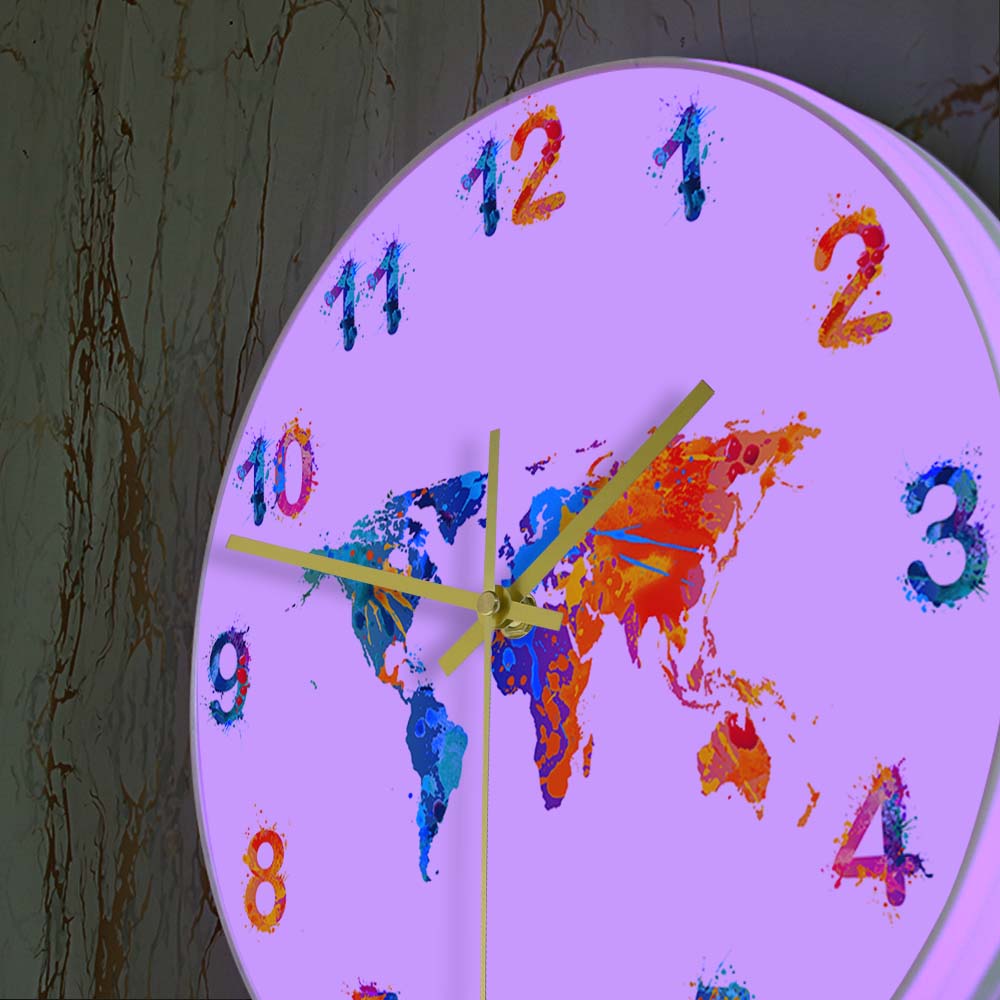 Quaddel Karte Aquarell Dekorative Stille Wanduhr Flache Erde Minimalistischen drucken Digital Kunst Hängen Zauberstab Uhr für Traveler