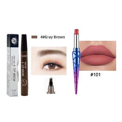 2 stk øjenbrynspen vandtæt fire-klø øjenbryn nuance makeup fire farver øjenbryn blyant brun sort: 04-101