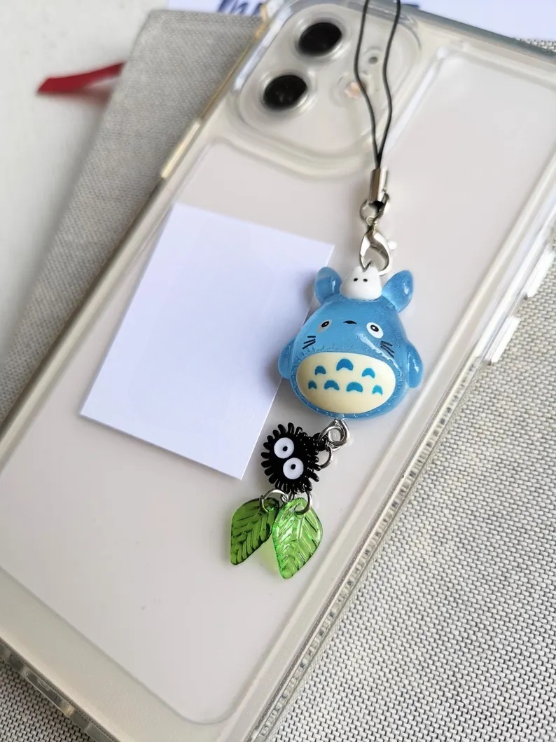 Studio ghibli anime inspirert min nabo totoro blå totoro chu chibi soot sprite telefon sjarm nøkkelring til mobil