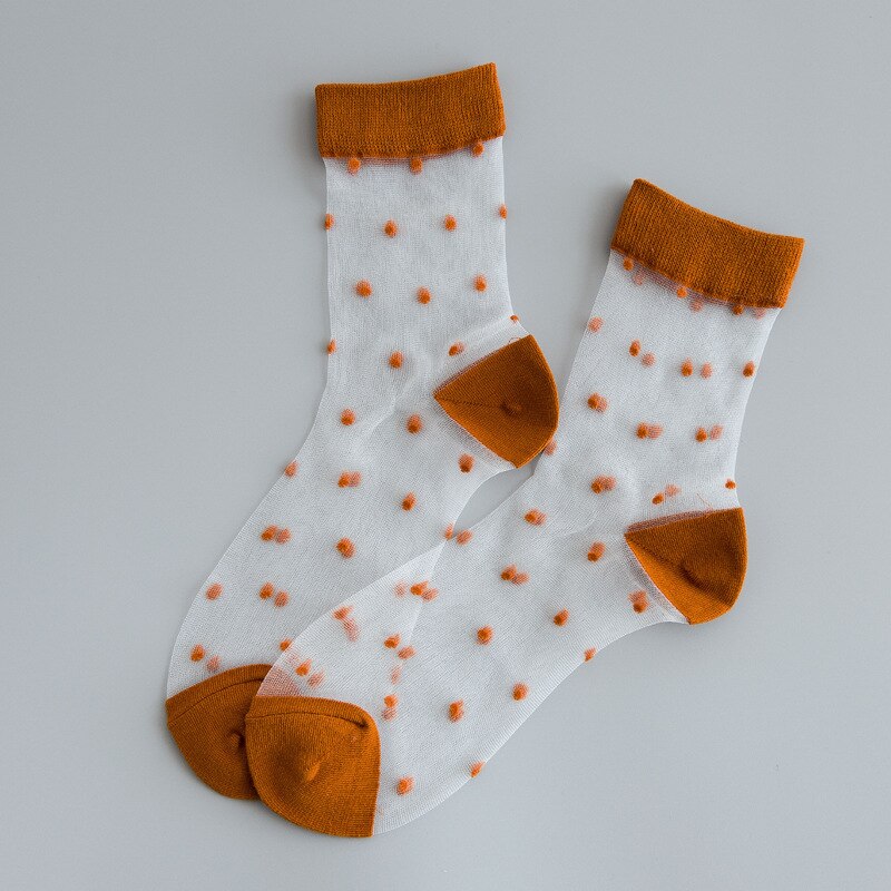 Calcetines transparentes de estilo japonés para mujer, medias cortas de seda de cristal de lunares Vintage, Harajuku coreano, ropa de calle de verano: Naranja