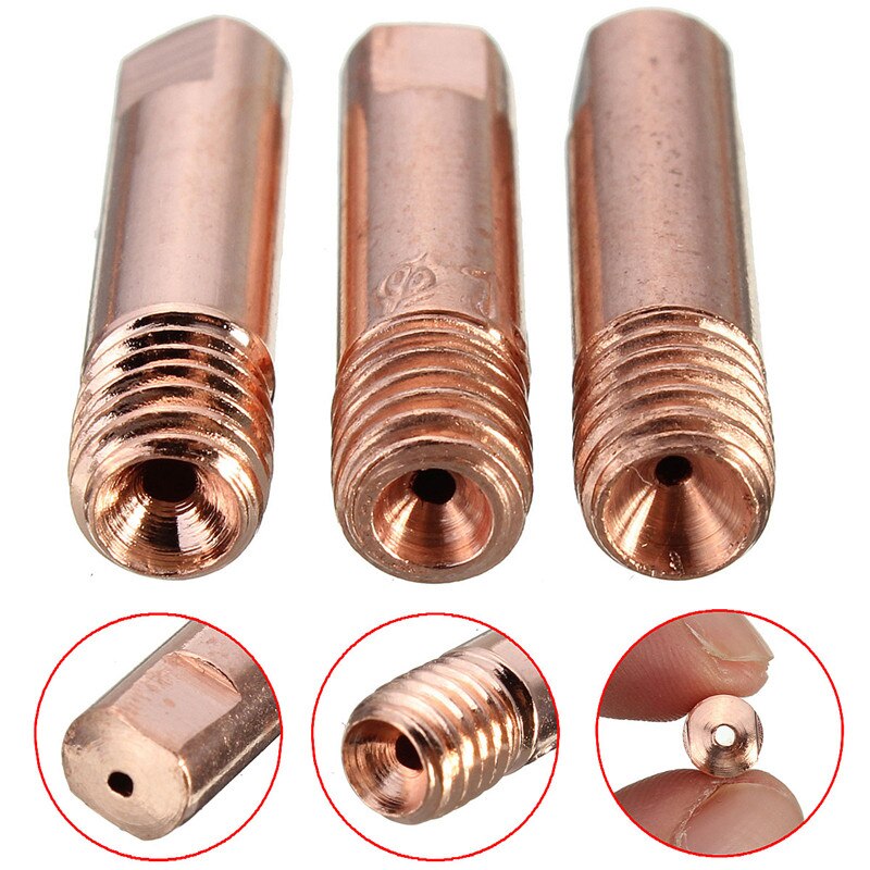 Soplete de soldadura MIG/MAG, punta de contacto, boquilla de Gas de 0,8/1,0/1,2mm, accesorios de soldadura Mig/MAG, 10 Uds.-15AK M6 * 25mm