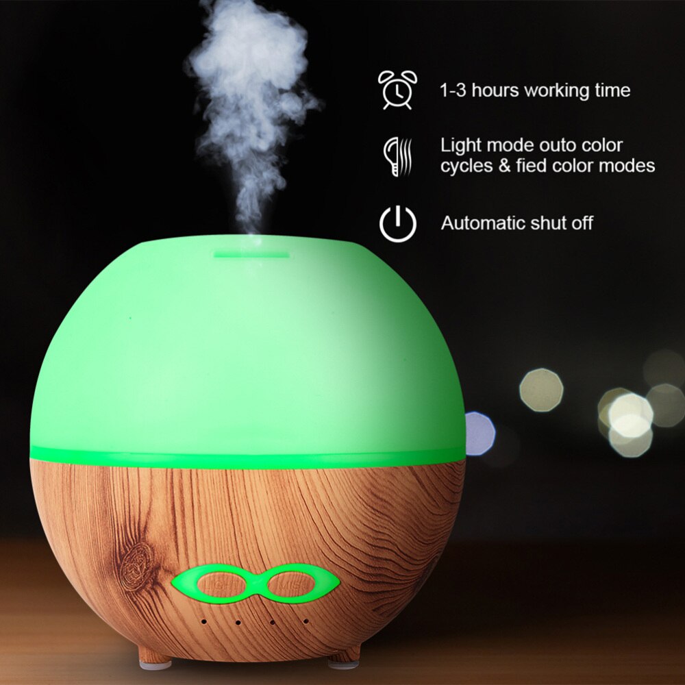 1pc Essential Oil Diffuser 400ML Humidifier Electric Aroma Diffuser with US Plug (Light Wood Grain)