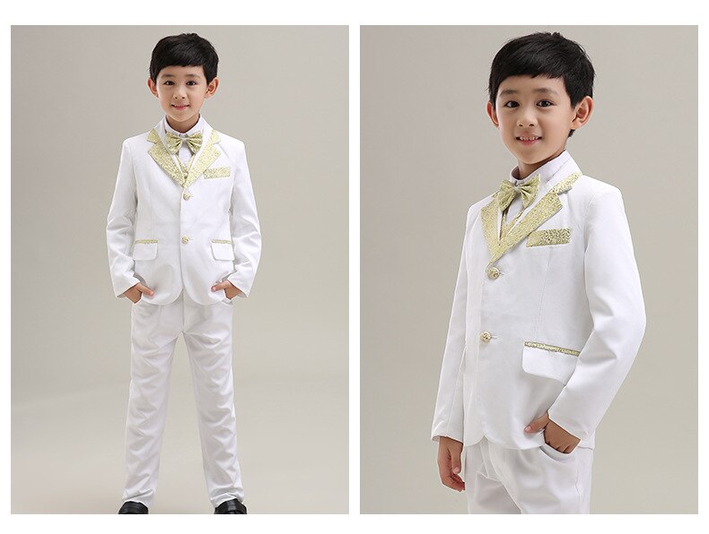 Formal Boys Spring Wedding Suit Top Gentle Boys Polka Suit Children Wedding party Suits jacket+pants+vest+tie+shirt