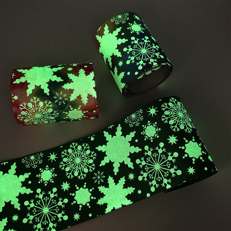 2Yards Glow In The Dark Sneeuwvlok Gedrukt Grosgrain Lint Voor Haarelastiekjes Diy Ambachten Handgemaakte Accessoires Materialen