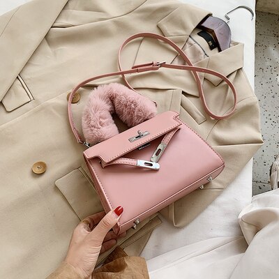 Faux Bont Handvat Kleine Pu Lederen Crossbody Tassen Voor Vrouwen Winter Trending Schouder Handtassen Vrouwen Eenvoudige Handtas: Pink