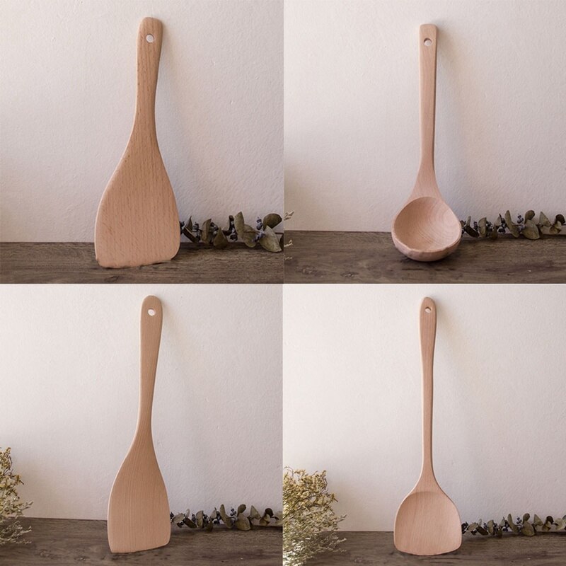 1Pc Natural Wood Kitchen Cooking Tools Spatula Spoon Mixing Holder Cooking Utensils Dinner Food Wok Shovels