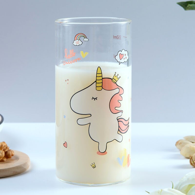 Coffee Tea Milk Glass Cup Scale Japanese style Heat-resistant Animals Cartoon Glass Cups for Cold Drinks Tea Cup Lid straws: Pink