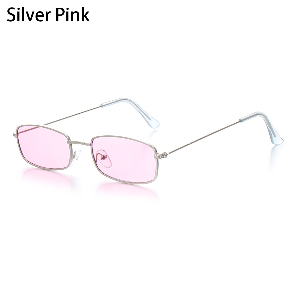 Unisex små retro nuancer rektangel solbriller farverige  uv400 metalramme klar linse solbriller briller til mænd kvinder beskyttelsesbriller: Sølvrosa