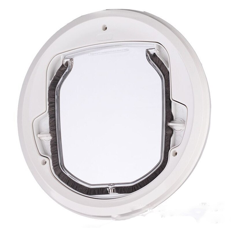 Transparent Pet Dog Door 4 Ways Round Household Cat Gate Lockable Security Pet Entrance Glass Window Puppy Hole Door Home Decor: White / S