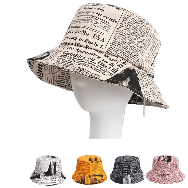 Sombrero de pescador Unisex con patrón de periódico antiguo, sombrero de cuenca impreso, tendencia urbana, sombrero de sol, sombrero de cubo Harajuku, sombrero de Hip-Hop al aire libre