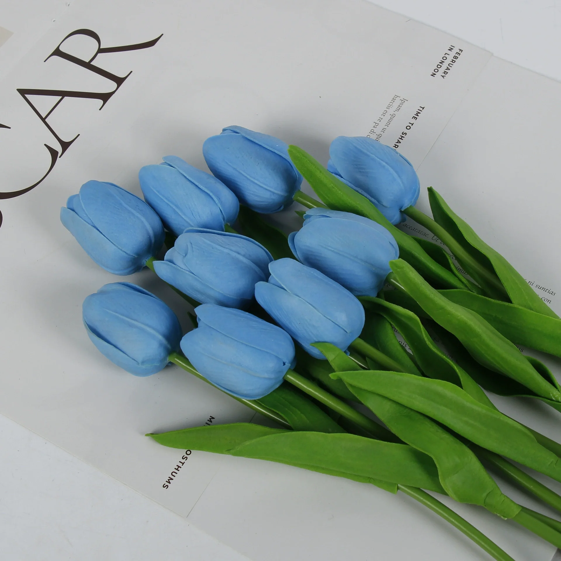 10pc Tulpe Hochzeit Künstliche Blumenstrauß Künstliche Blume Brautstrauß draussen Hausgarten Blumenstrauß Party Vase Dekorative Pflanze: Grau