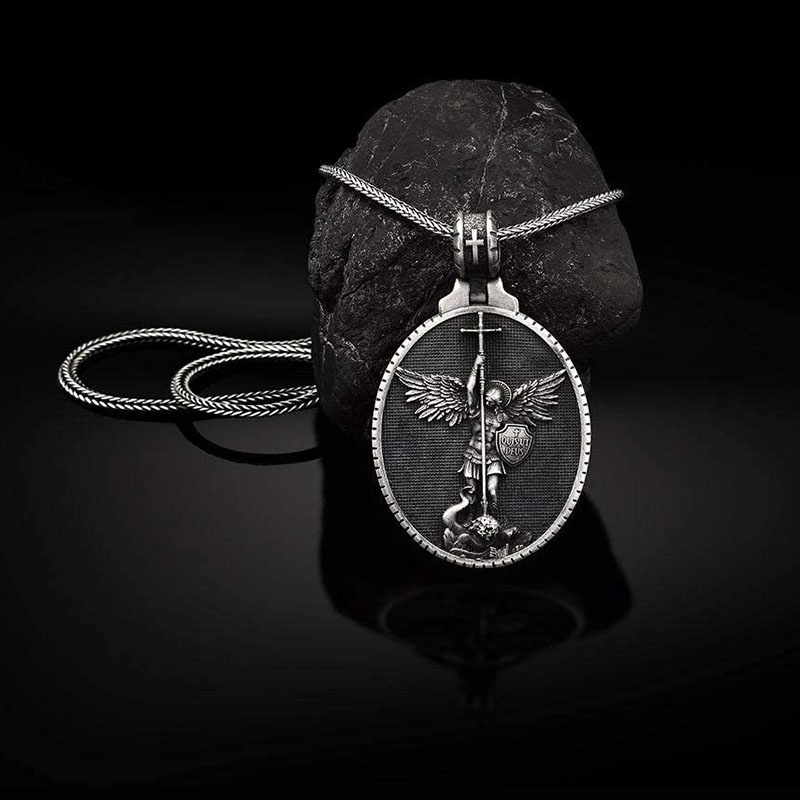 Archangel Saint Michael Necklace Personality Silver Archangel Saint Michael Pendant Christian Archangel Medal