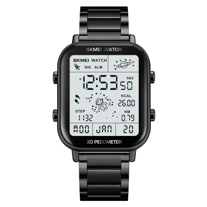 SKMEI-reloj deportivo Digital para hombre, cronómetro con pantalla de luz trasera, podómetro, cuenta atrás, calendario, cálculo de calorías: Rosa