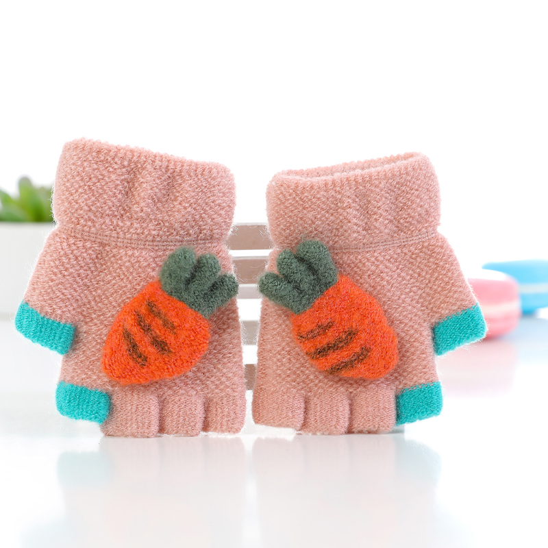 Mini spædbarn babyhandsker søde tredimensionelle strikkede gulerod børnehandsker mænd og kvinder baby tykkere handsker: Lyserød