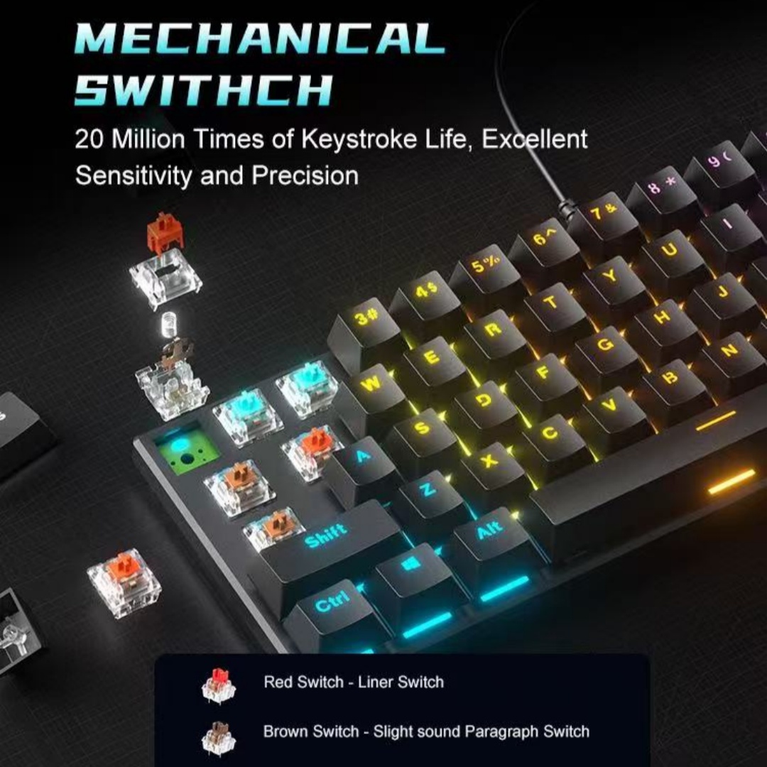 BD61 60% Gaming Mechanical Keyboard 61Key Wired Custom Mechanical Keyboard RGB Full Key -Swap RGB Backlit for Gaming/Office