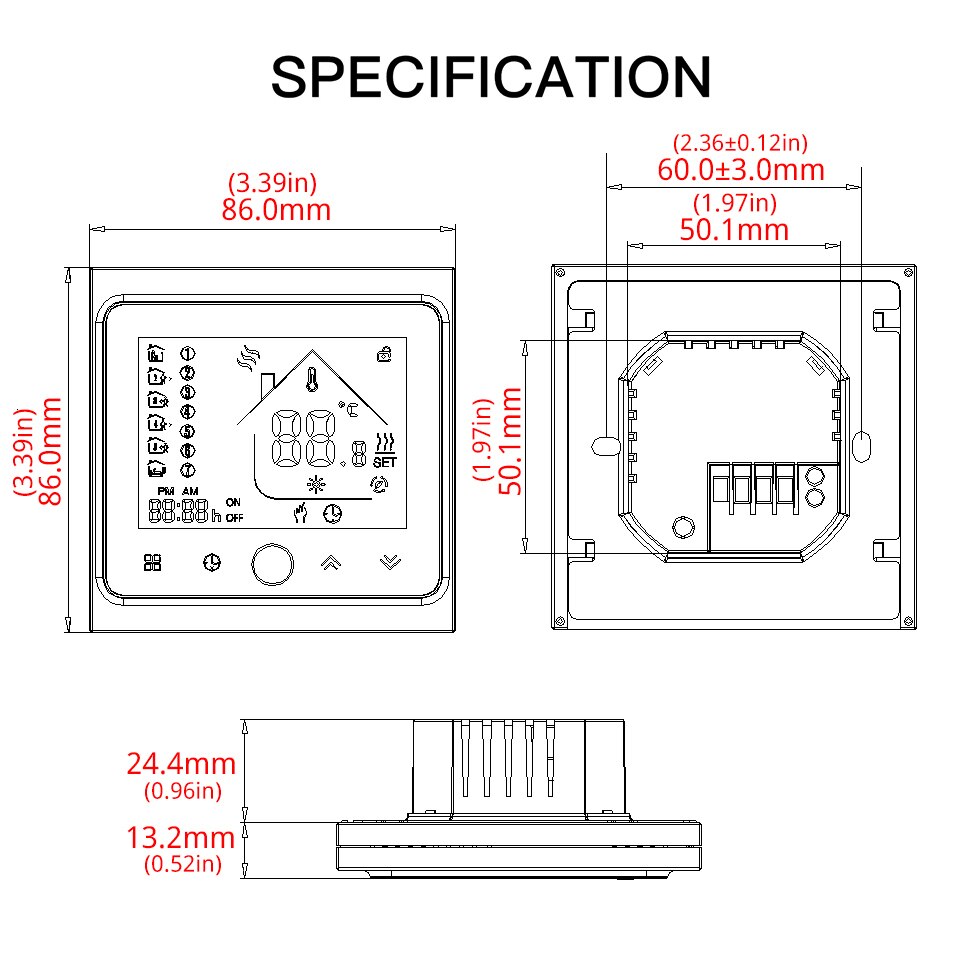 Thermostat Temperature control LCD Touch Screen Backlight for Electrical Heating 16A Weekly Programmable