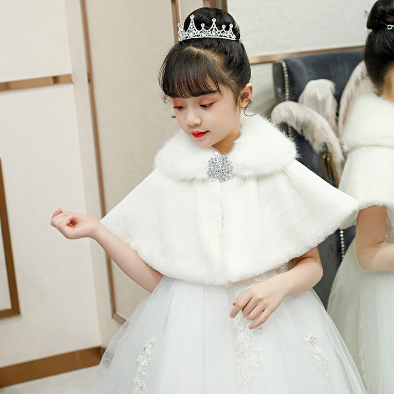 Châle en fausse fourrure pour petite fille, blanc ivoire, robe de soirée de mariage, gilet épais en peluche, formel et pour enfants