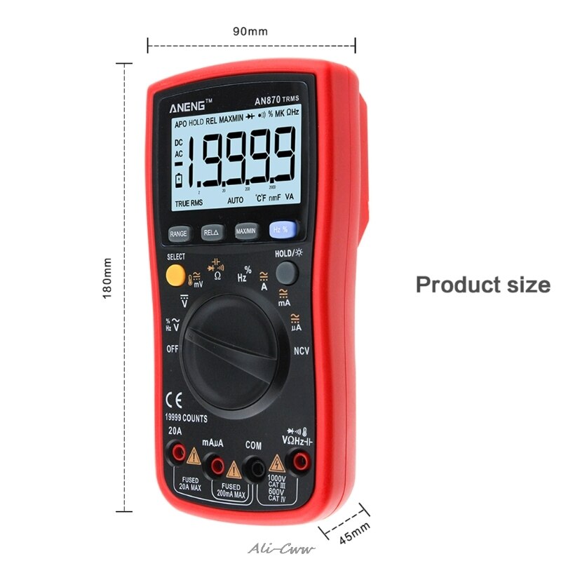 AN870 19999 COUNTS Digital Multimeter True-RMS Voltage Ammeter Current Meter