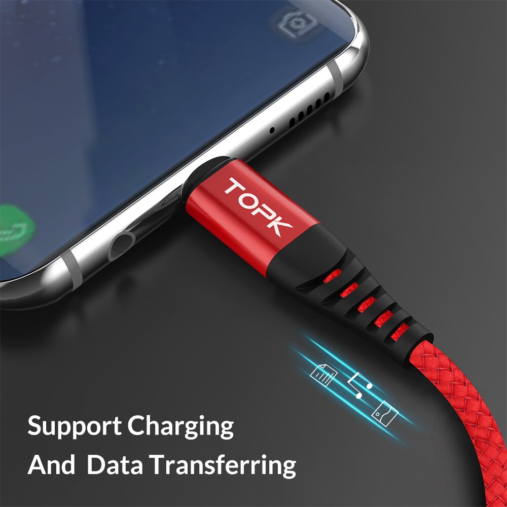 TOPK AN42 3A Charge rapide 3.0 câble USB Type C pour Xiaom Redmi Note 7 câble de Charge rapide type-c pour Samsung S9 S10 Plus USB C