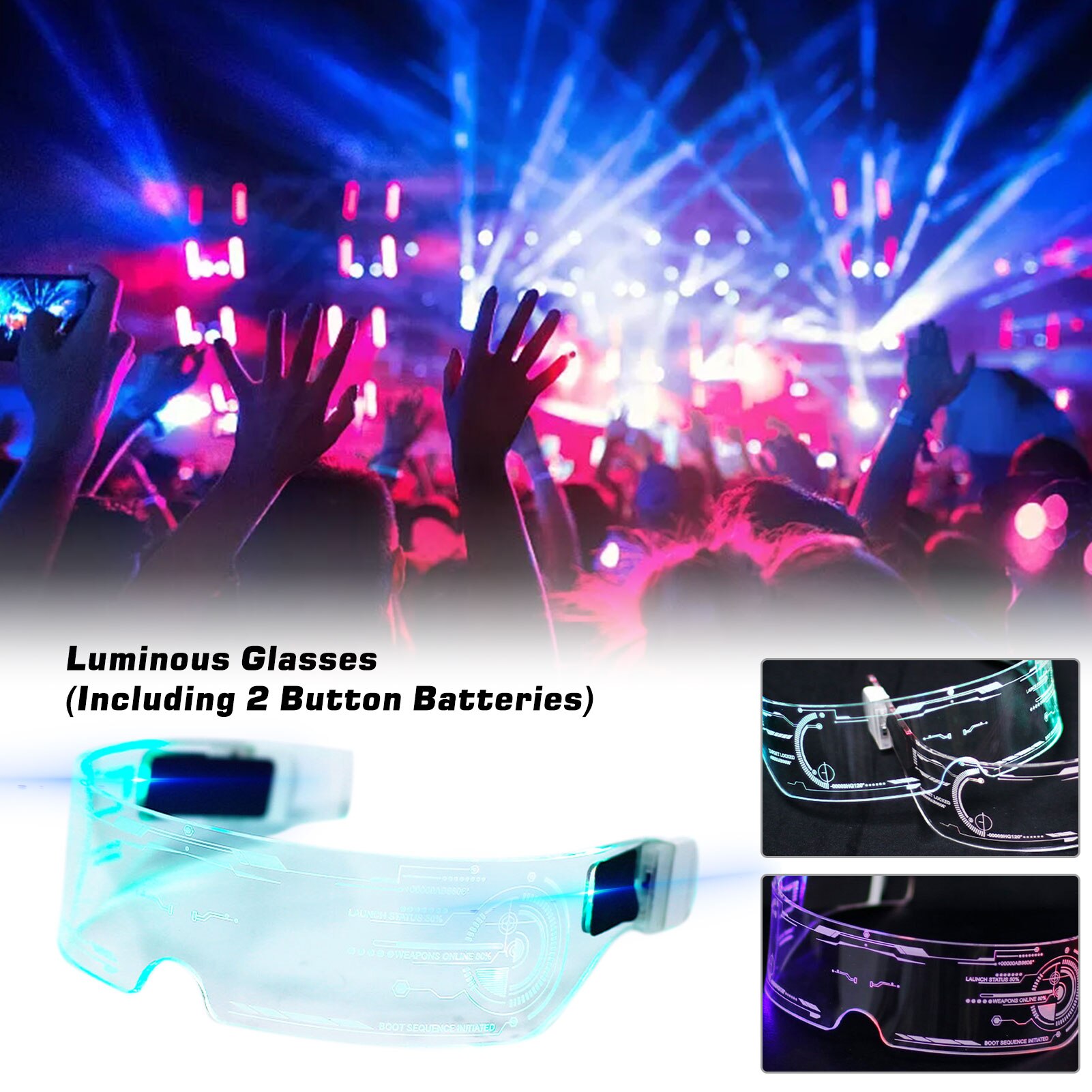 LED Luminous Glasses Futuristic Electronic Visor Glasses Light Up Glasses Prop For Halloween Festival KTV Bar Party Performance: Default Title