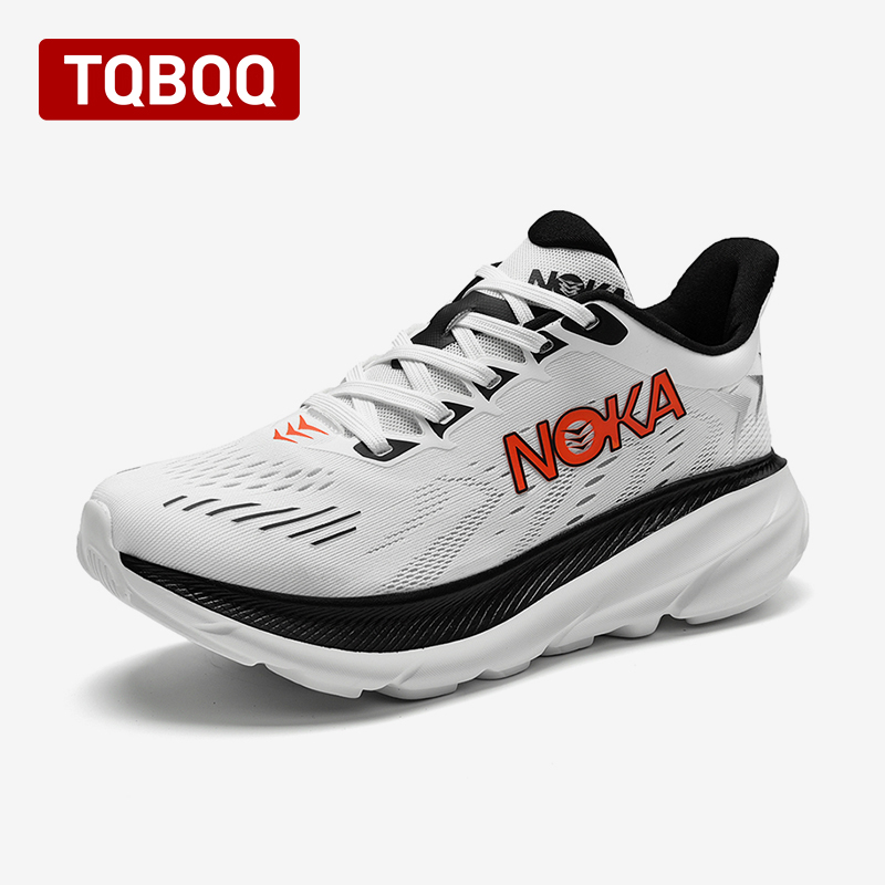 Men's Carbon Plate Air Cushion Running Shoes Breathable Lightweight Marathon Women's Athletic Nonskid Elastic Sports Sneakers: WHITE / 45