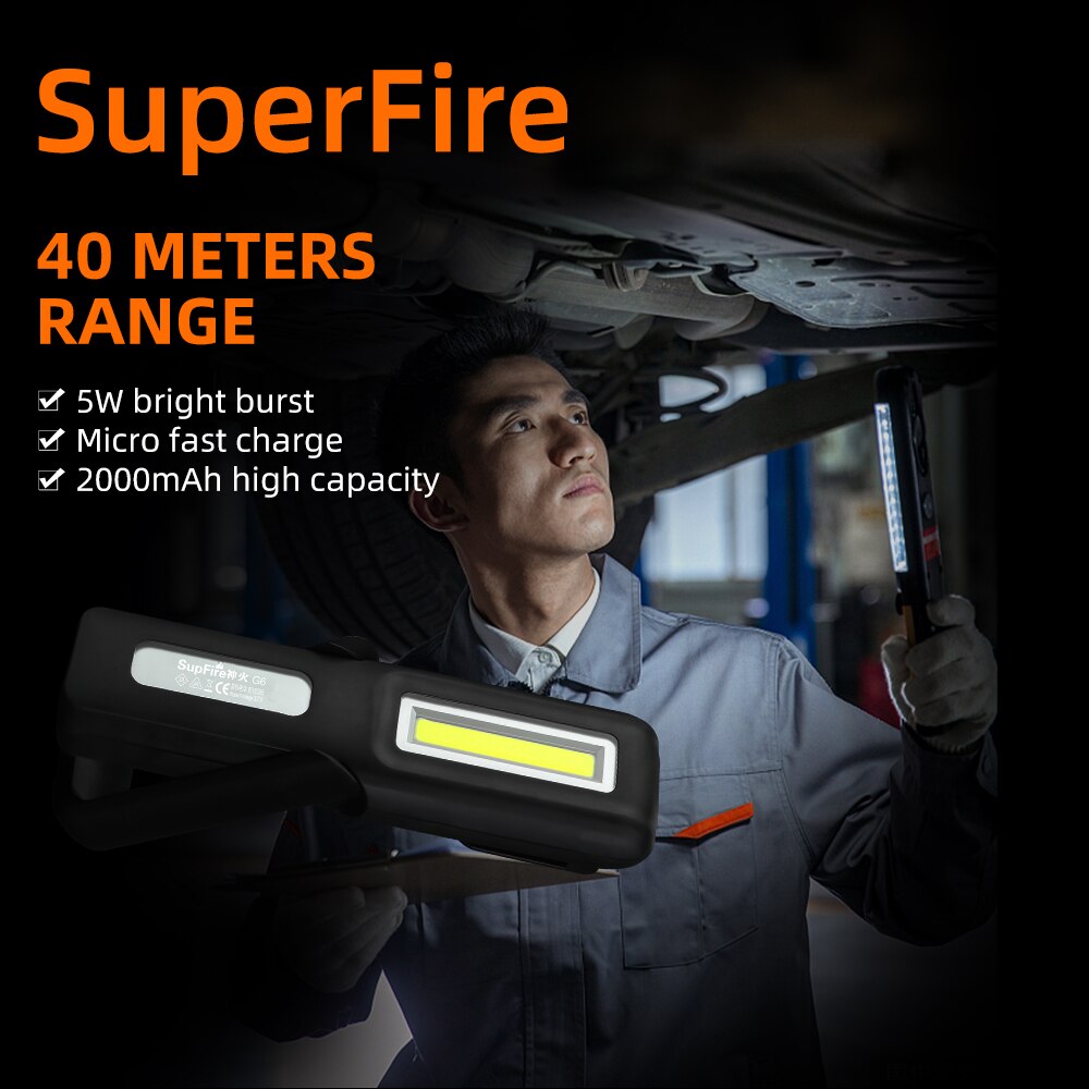 SuperFire G6 multi-function work light with magnet LED+COB charging super bright lighting auto repair machine tool inspection