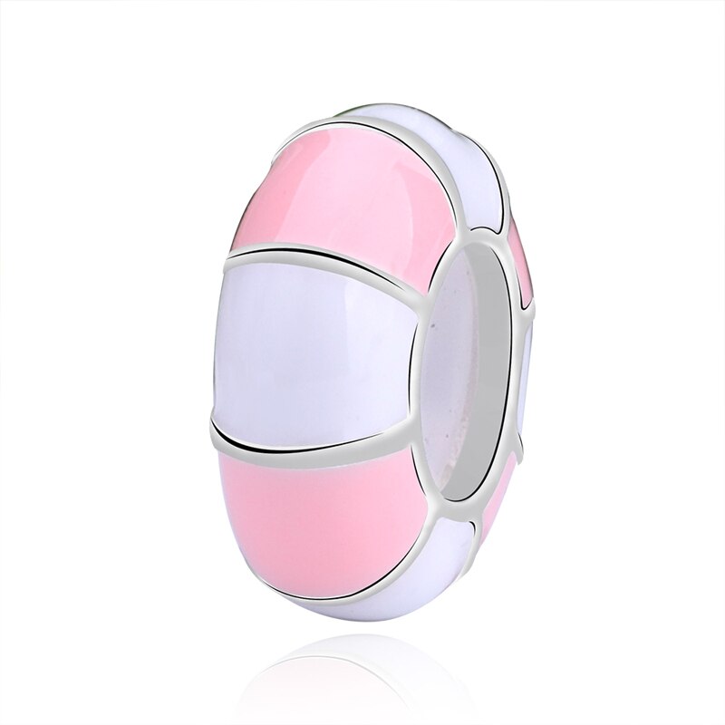 Authentic 925 Sterling Silver Smooth Round Spacer Stopper Beads Fit Original Bracelets For Jewelry making: Pink