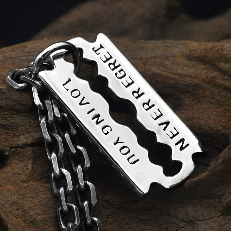 S925 Sterling Zilveren Retro Paar Blade Pendnat Thai Zilveren Creatieve Punk Blade Brief Hanger Man Vrouw Sieraden