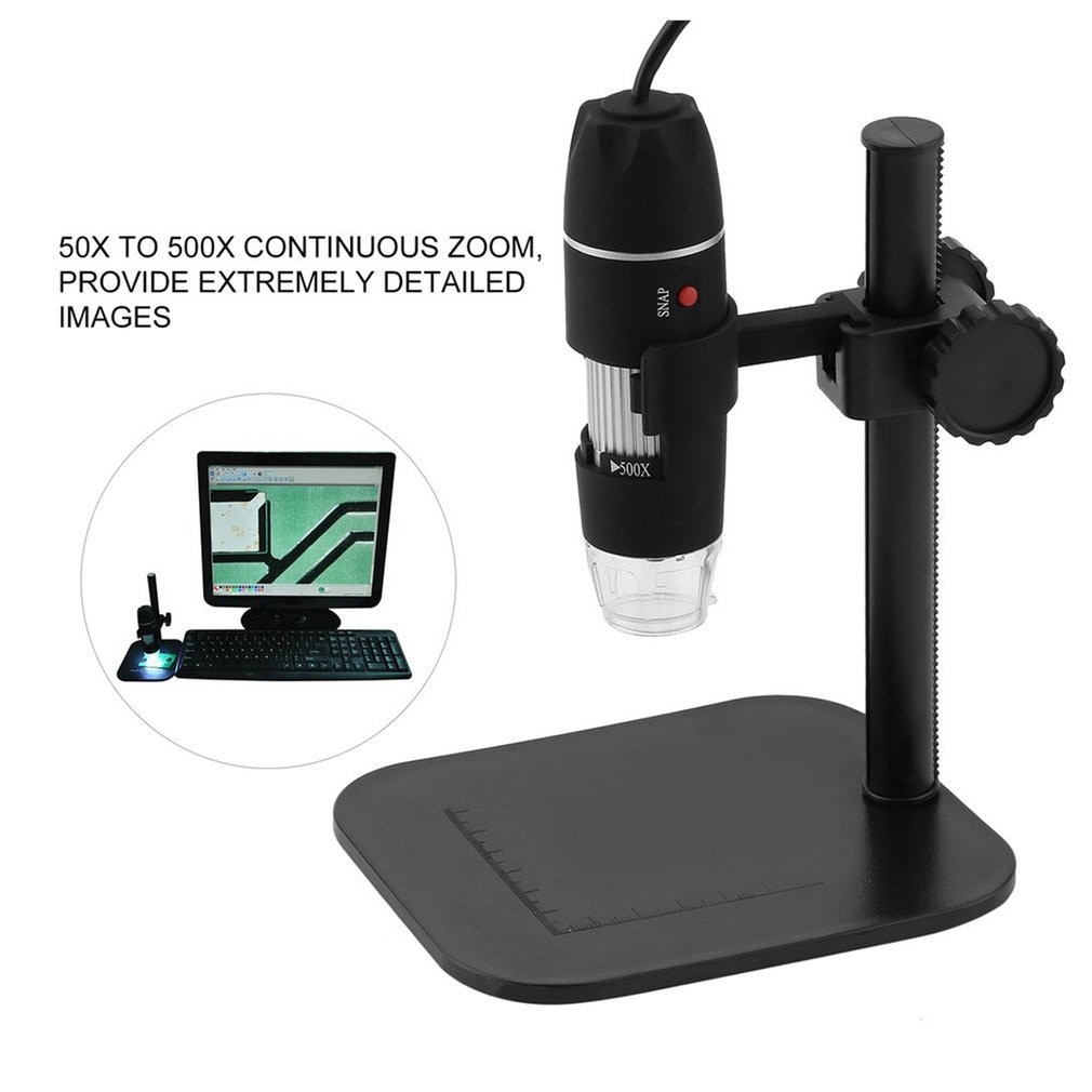 USB Electronics Digital Microscope 50X to 500X Magnifying Electron Biological Endoscope Built Led Lights with Bracket and CD