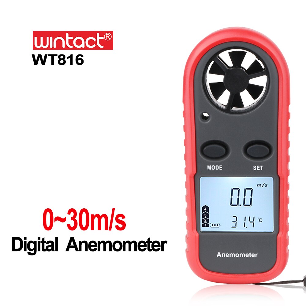 RZ Velocità Strumenti di Misura Anemometro Lcd Digitale di Velocità del Vento metro Sensore Portatile 0-30m/s GM816 Anemometro di Velocità del Vento Metro: WT816-rosso