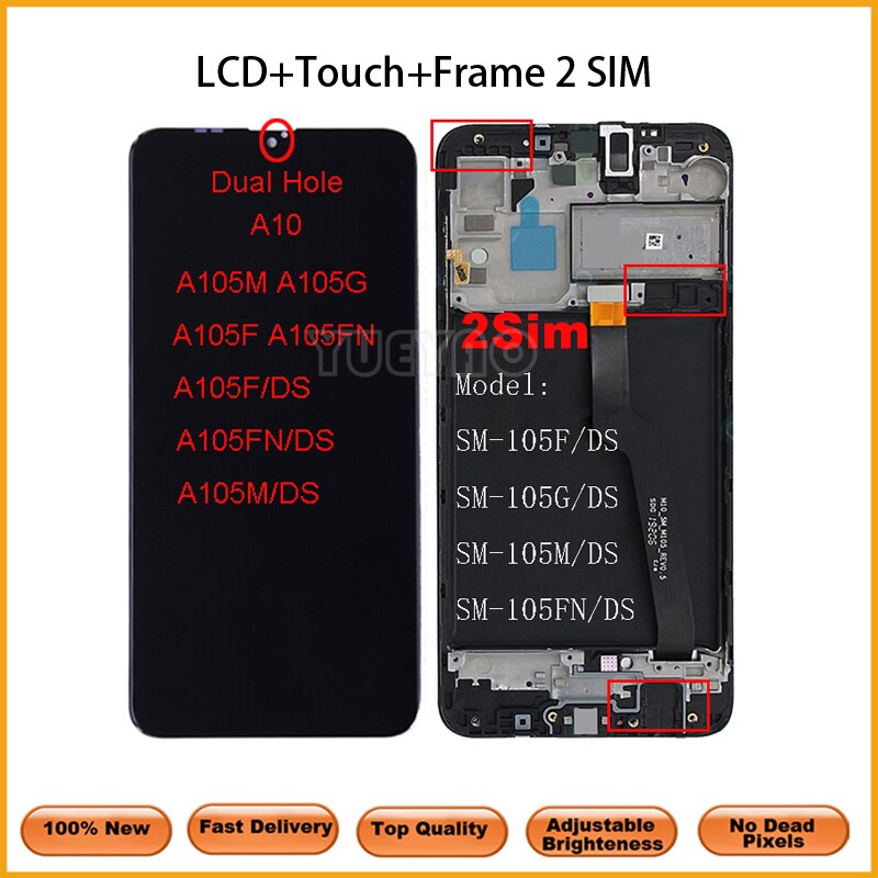 6.2" LCD For Samsung Galaxy A10 A105 A105F SM-A105F LCD Display Screen replacement Digitizer Assembly with Frame: A10 2SIMFrame NoGift